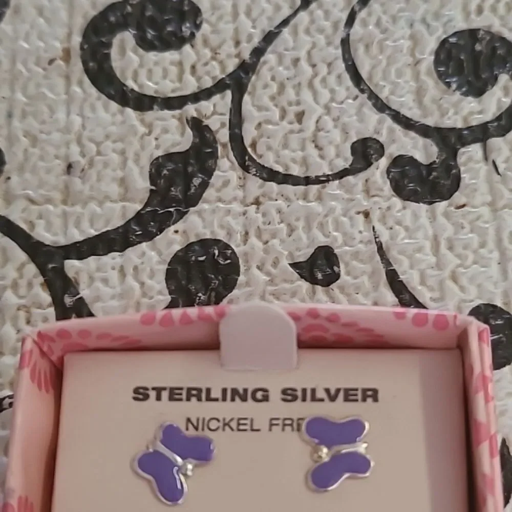 Sterling Silver Kids Earrings - Purple and Rainbow
